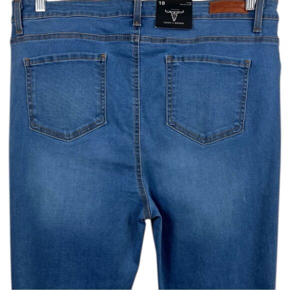 Lucky & Blessed Distressed Button Fly High Waist Mid Wash Flare Jeans NWT - Picture 13 of 15